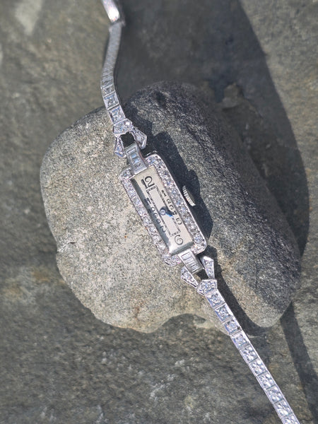 platinum & 14k white gold vintage Art Deco diamond watch