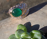 18k gold Colombian emerald and diamond estate ring