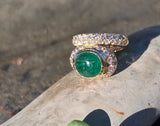 18k gold Colombian emerald and diamond estate ring