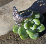 14k white gold Art Deco c.1920's diamond filigree glove shield ring