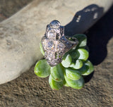 14k white gold Art Deco c.1920's diamond filigree glove shield ring