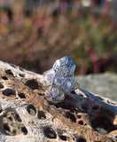 14k white gold Art Deco c.1920's diamond filigree glove shield ring