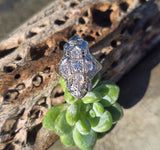 14k white gold Art Deco c.1920's diamond filigree glove shield ring
