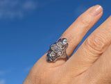 14k white gold Art Deco c.1920's diamond filigree glove shield ring