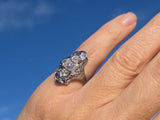 14k white gold Art Deco c.1920's diamond filigree glove shield ring