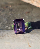14k gold emerald cut amethyst solitaire estate ring