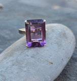 14k gold emerald cut amethyst solitaire estate ring