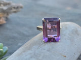 14k gold emerald cut amethyst solitaire estate ring