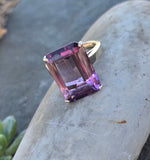 14k gold emerald cut amethyst solitaire estate ring