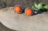 18ct gold coral & rose cut diamond Edwardian halo earrings