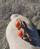 18ct gold coral & rose cut diamond Edwardian halo earrings