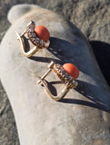 18ct gold coral & rose cut diamond Edwardian halo earrings