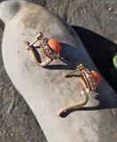 18ct gold coral & rose cut diamond Edwardian halo earrings