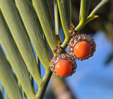 18ct gold coral & rose cut diamond Edwardian halo earrings