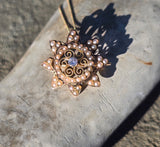 14k gold Victorian seed pearl and diamond starburst necklace pendant lavaliere pin