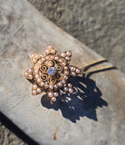 14k gold Victorian seed pearl and diamond starburst necklace pendant lavaliere pin