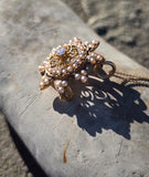 14k gold Victorian seed pearl and diamond starburst necklace pendant lavaliere pin