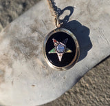 10k gold Eastern Star diamond and enamel antique necklace pendant