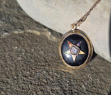 10k gold Eastern Star diamond and enamel antique necklace pendant