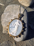 9ct- 10ct gold Victorian carved cameo angel estate pendant necklace