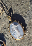 9ct- 10ct gold Victorian carved cameo angel estate pendant necklace