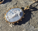9ct- 10ct gold Victorian carved cameo angel estate pendant necklace