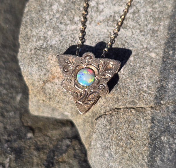 10k gold Victorian opal slide necklace pendant