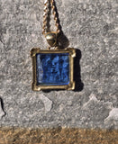 18k gold carved glass mythological scene estate necklace pendant