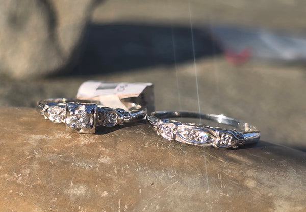 14k white gold diamond vintage estate bridal set