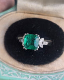 Platinum emerald and diamond estate ring