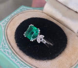 Platinum emerald and diamond estate ring