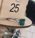 Platinum emerald and diamond estate ring