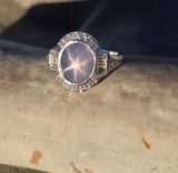 platinum natural star sapphire and diamond estate ring