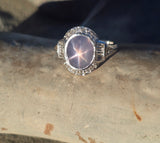 platinum natural star sapphire and diamond estate ring