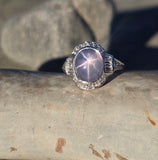 platinum natural star sapphire and diamond estate ring