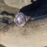 platinum natural star sapphire and diamond estate ring