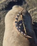 14k gold Art Deco pearl and sapphire antique crescent brooch pin