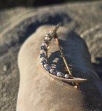 14k gold Art Deco pearl and sapphire antique crescent brooch pin
