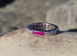 18k white diamond and ruby stackable eternity wedding band - size 5.25