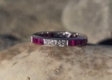 18k white diamond and ruby stackable eternity wedding band - size 5.25