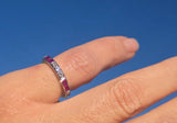 18k white diamond and ruby stackable eternity wedding band - size 5.25
