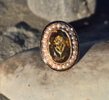 14k gold Victorian citrine, pearl, enamel and diamond floral halo antique ring