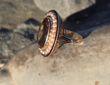 14k gold Victorian citrine, pearl, enamel and diamond floral halo antique ring