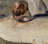 14k gold Victorian citrine, pearl, enamel and diamond floral halo antique ring