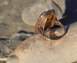 14k gold Victorian citrine, pearl, enamel and diamond floral halo antique ring
