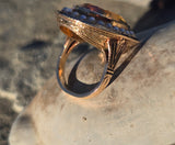 14k gold Victorian citrine, pearl, enamel and diamond floral halo antique ring