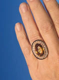 14k gold Victorian citrine, pearl, enamel and diamond floral halo antique ring