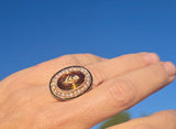 14k gold Victorian citrine, pearl, enamel and diamond floral halo antique ring