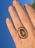 14k gold Victorian citrine, pearl, enamel and diamond floral halo antique ring