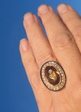 14k gold Victorian citrine, pearl, enamel and diamond floral halo antique ring